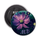 Elegant Dark Purple Flowers Foto Art Monogram Button Flesopener (Voorkant)