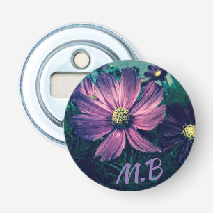 Elegant Dark Purple Flowers Foto Art Monogram Button Flesopener