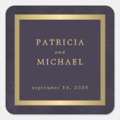 Elegant dark purple gold personalized wedding vierkante sticker (Voorkant)