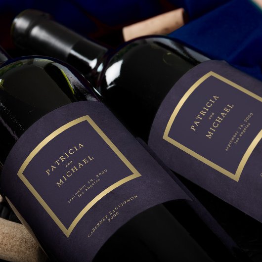 Elegant dark purple gold wedding personalized wijn etiket