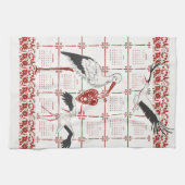 Elegant Dark Red Alsatian Folk Stork 2026 Calendar Theedoek (Horizontaal)