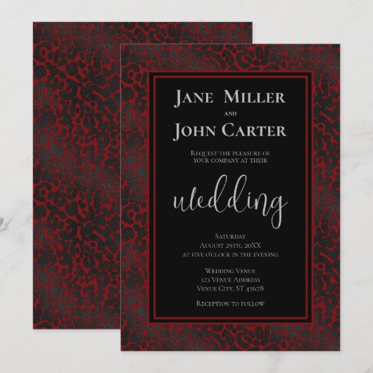 Elegant Dark Red Black Leopard Print Weddenschap Kaart (Voorkant / Achterkant)