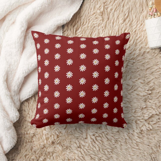 Elegant Dark Red Blooming Flower Square Pillow Kussen (Deken)