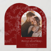 Elegant Dark Red Botanical Arch Photo Christmas Feestdagenkaart (Voorkant / Achterkant)