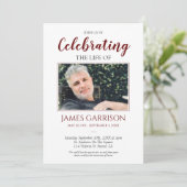 Elegant Dark Red Celebration of Life Foto Kaart (Staand voorkant)