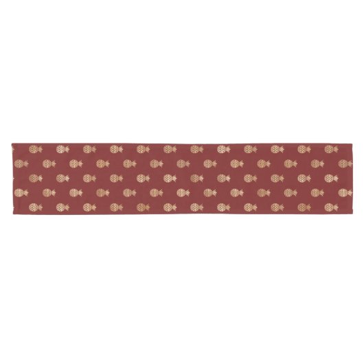 Elegant Dark Red en Gold Pineapple Pattern Korte Tafelloper (Horizontaal)