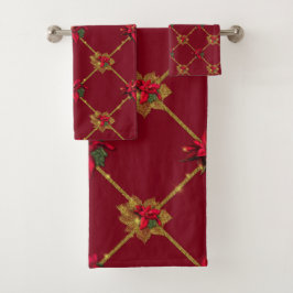 Elegant Dark Red en Gold Poinsettia Bad Handdoek