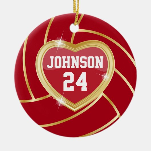 Elegant Dark Red en Gold Volleyball Keramisch Ornament (Voorkant)