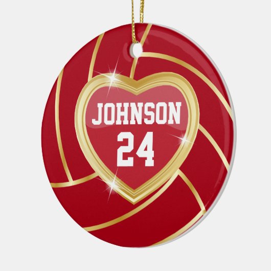 Elegant Dark Red en Gold Volleyball Keramisch Ornament (Links)