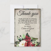 Elegant Dark Red Floral Grunge Grey Gothic Weddens Bedankkaart (Voorkant)