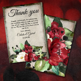 Elegant Dark Red Floral Grunge Grey Gothic Weddens Bedankkaart