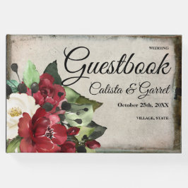 Elegant Dark Red Floral Grunge Grey Gothic Weddens Gastenboek