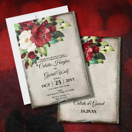 Elegant Dark Red Floral Grunge Grey Gothic Weddens Kaart
