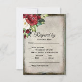 Elegant Dark Red Floral Grunge Grey Gothic Weddens RSVP Kaartje (Voorkant)