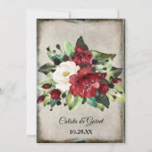 Elegant Dark Red Floral Grunge Grey Gothic Weddens Save The Date (Achterkant)