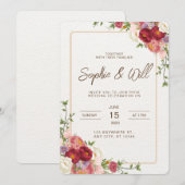 Elegant Dark Red Flower Wedding Invitation Kaart (Voorkant / Achterkant)