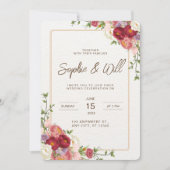Elegant Dark Red Flower Wedding Invitation Kaart (Voorkant)