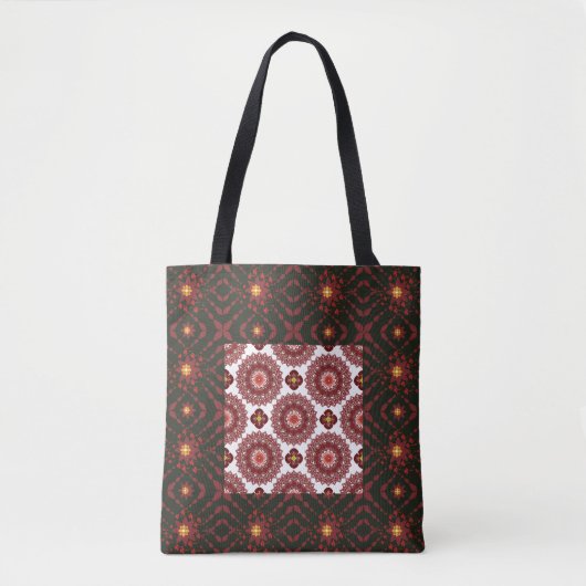 Elegant Dark Red Geometric Mandala Tote Bag – Arti (Voorkant)