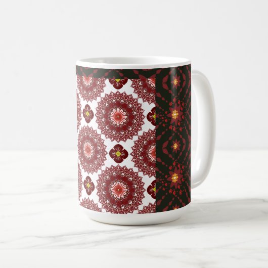 Elegant Dark Red Geometric Pattern Ceramic Mug – A Koffiemok (Voorkant rechts)