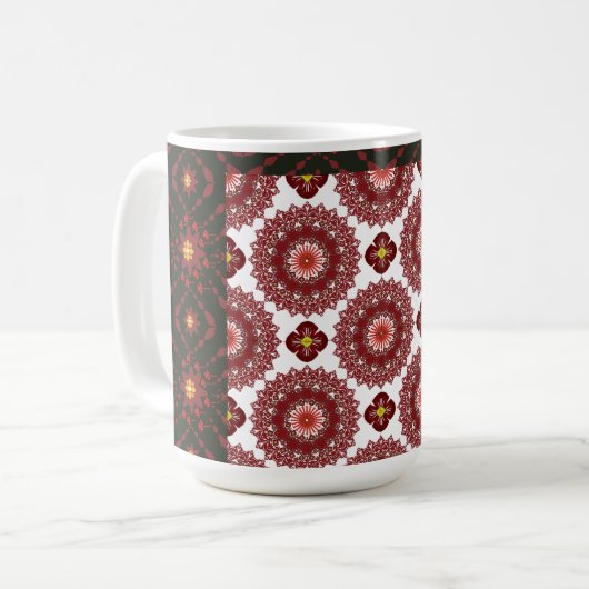 Elegant Dark Red Geometric Pattern Ceramic Mug – A Koffiemok (Voorkant links)