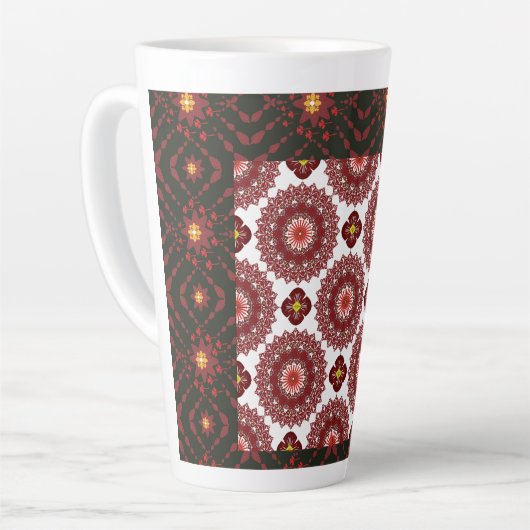 Elegant Dark Red Geometric Pattern Ceramic Mug – A Latte Mok (Linkerhoek)