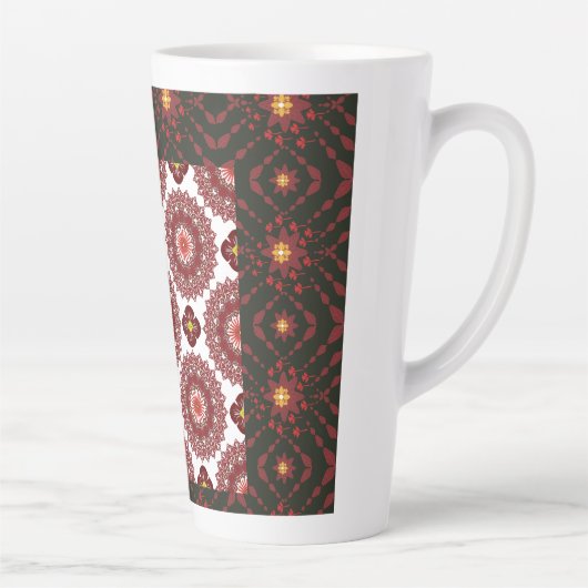 Elegant Dark Red Geometric Pattern Ceramic Mug – A Latte Mok (Rechts)
