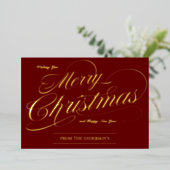 Elegant Dark Red Gold  kerst Folie Feestdagenkaart (Staand Voorkant)