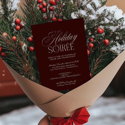 Elegant Dark Red Holiday Dinner Party Invitation Feestdagenkaart
