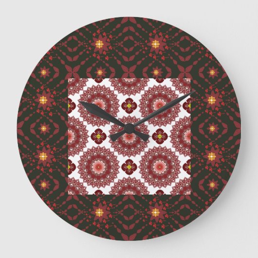 Elegant Dark Red Mandala Geometric Wall Clock – Ar Grote Klok (Voorkant)