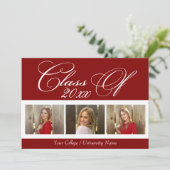 Elegant Dark Red Maroon 3 Foto College Graduatie Kaart (Staand voorkant)