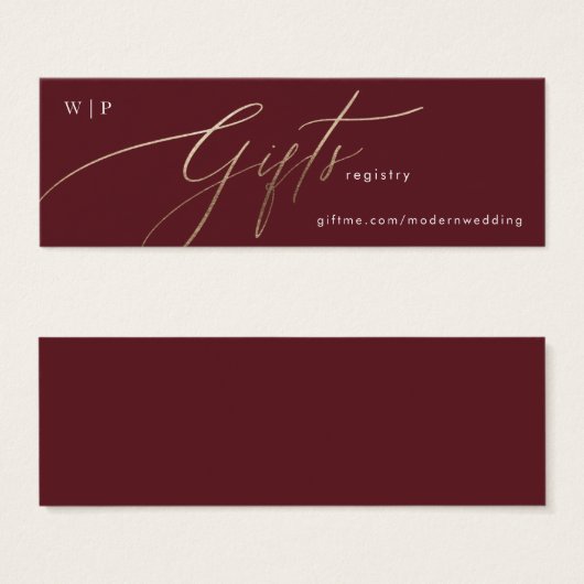 Elegant Dark Red Plum Burgundy Gold Gift Registry Mini Visitekaartjes (Voorkant /achterkant)