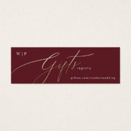 Elegant Dark Red Plum Burgundy Gold Gift Registry Mini Visitekaartjes