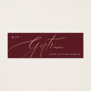 Elegant Dark Red Plum Burgundy Gold Gift Registry Mini Visitekaartjes