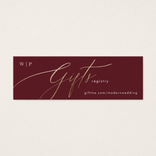 Elegant Dark Red Plum Burgundy Gold Gift Registry Mini Visitekaartjes (Voorkant)