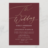 Elegant Dark Red Plum Burgundy Gold Het huwelijk Kaart (Voorkant)