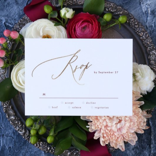 Elegant Dark Red Plum Burgundy Gold Het huwelijk RSVP Kaartje