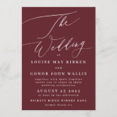 Elegant Dark Red Plum Burgundy White Het huwelijk Kaart (Voorkant)