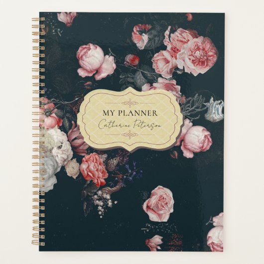 Elegant Dark Rich Chic Floral roze Roses Planner (Voorkant)
