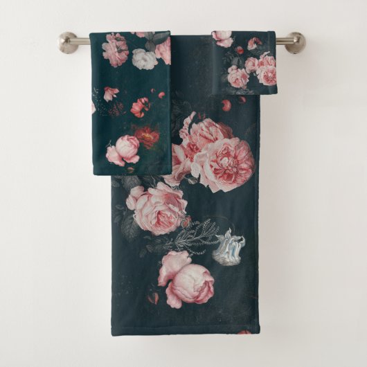 Elegant Dark Rich Dutch Floral roze Roses Bad Handdoek (Insitu)