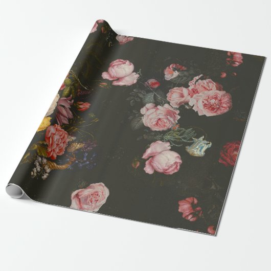 Elegant Dark Rich Dutch Floral roze Roses Cadeaupapier (Uitgerold)