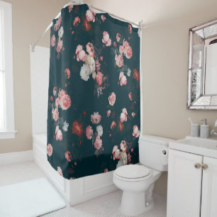 Elegant Dark Rich Dutch Floral roze Roses Douchegordijn