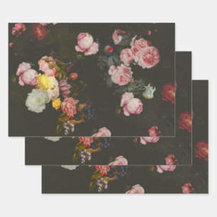 Elegant Dark Rich Dutch Floral roze Roses Inpakpapier Vel