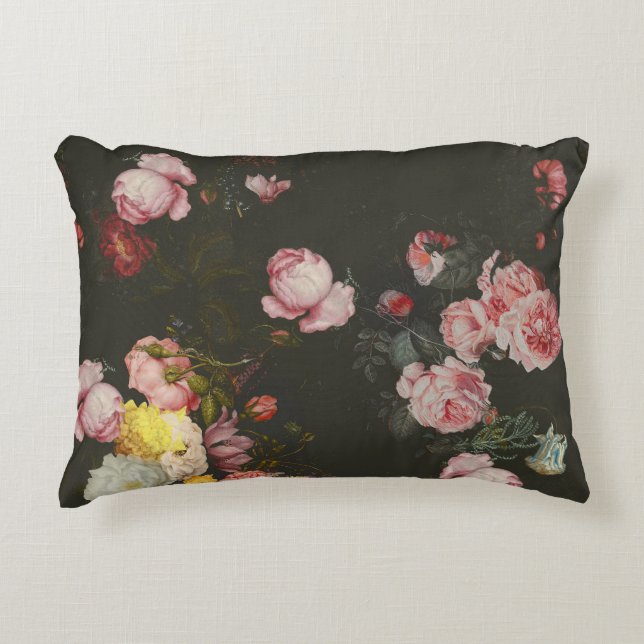 Elegant Dark Rich Floral roze Roses Accent Kussen (Voorkant)