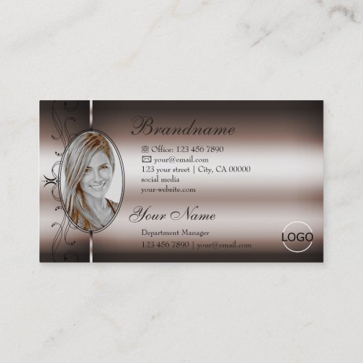 Elegant Dark Roos Gold Squiggings Jewels Logo Foto Visitekaartje (Achterkant)