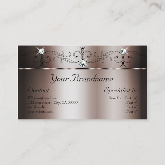 Elegant Dark Roos Gold Squiggins met foto's Visitekaartje (Achterkant)