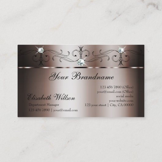 Elegant Dark Roos Gold Squiggins met Logo Visitekaartje (Achterkant)