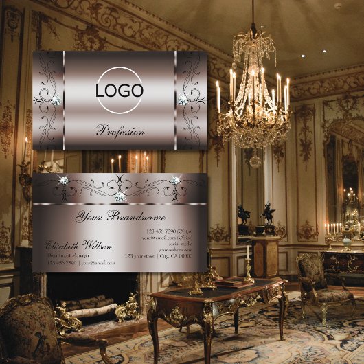 Elegant Dark Roos Gold Squiggins met Logo Visitekaartje