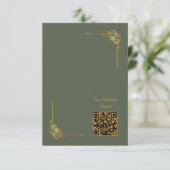 Elegant Dark Sage Gold Wedding Event QR Code RSVP Kaartje (Staand voorkant)