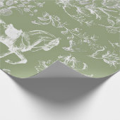 Elegant  Dark Sage Horses Floral Patter Cadeaupapier (Hoek)