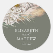 Elegant Dark Sage Pampas Grass Wedding Ronde Sticker (Voorkant)